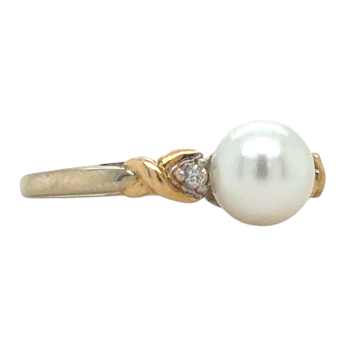 Pearl & Diamond 14k Two-Tone Gold Ring 1.8g Size 6.25