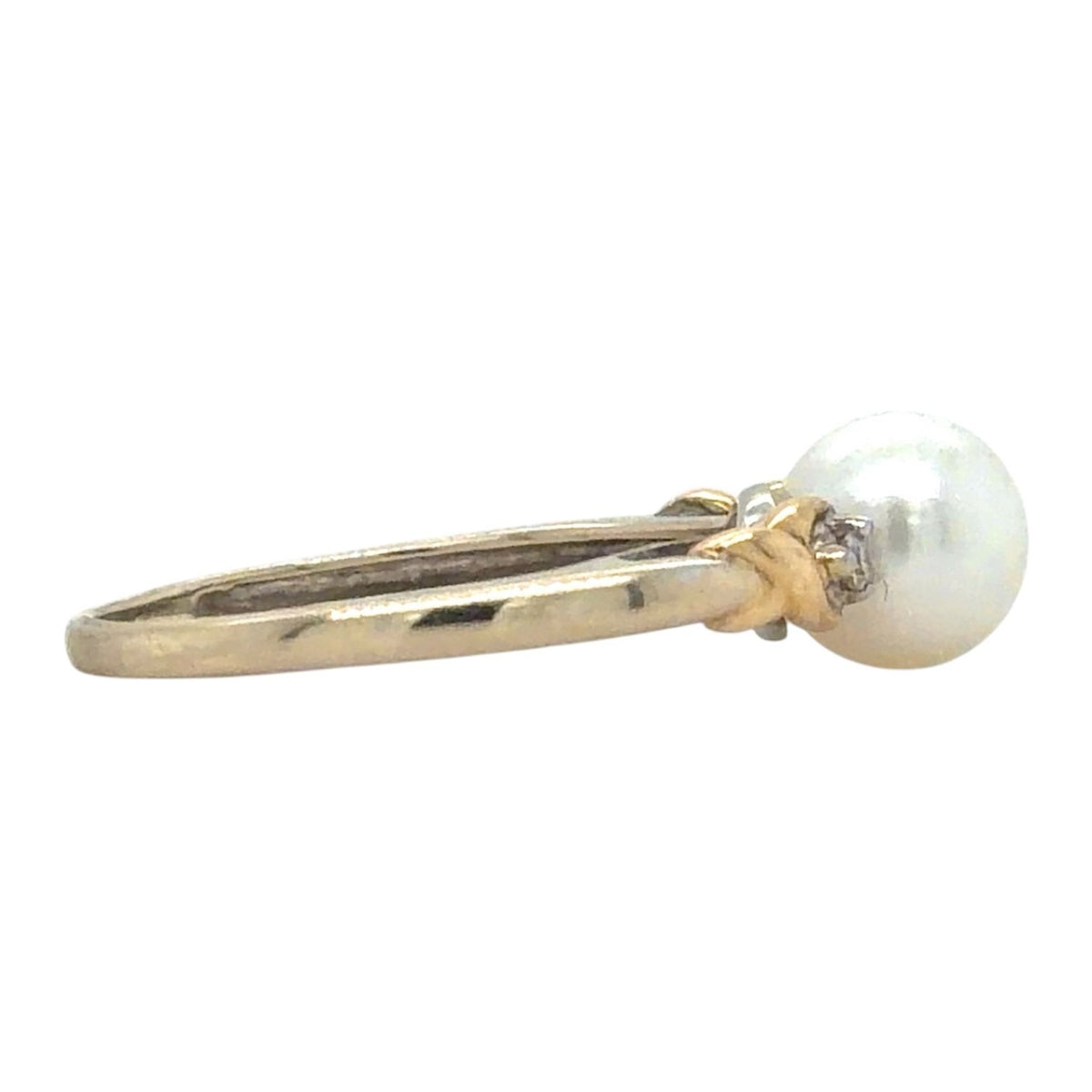 Pearl & Diamond 14k Two-Tone Gold Ring 1.8g Size 6.25