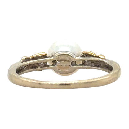 Pearl & Diamond 14k Two-Tone Gold Ring 1.8g Size 6.25