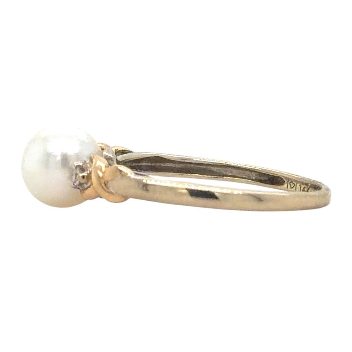 Pearl & Diamond 14k Two-Tone Gold Ring 1.8g Size 6.25