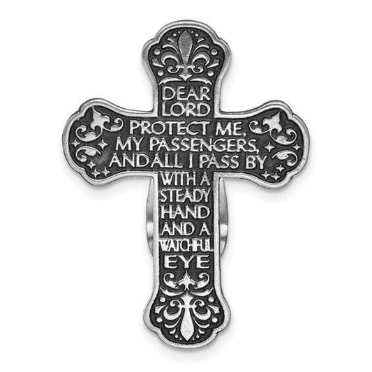 Pewter Finish Travelers Prayer Cross Visor Clip