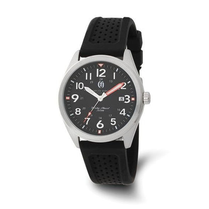 Charles-Hubert Paris Stainless Steel Black Dial Watch Date & Black Rubber Strap
