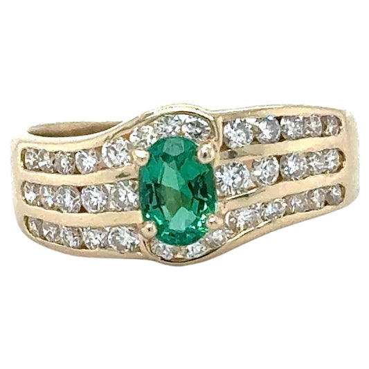 Lab Grown Emerald & 1/3ctw Diamond 14k Yellow Gold Ring 3.4g Size 6.5 (SI1-3,G-H)