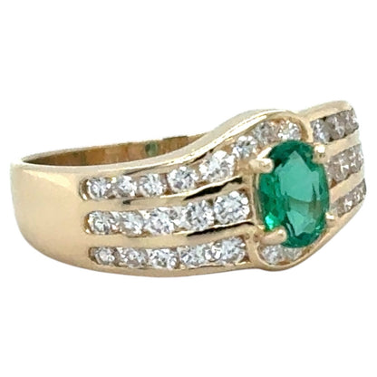 Lab Grown Emerald & 1/3ctw Diamond 14k Yellow Gold Ring 3.4g Size 6.5 (SI1-3,G-H)