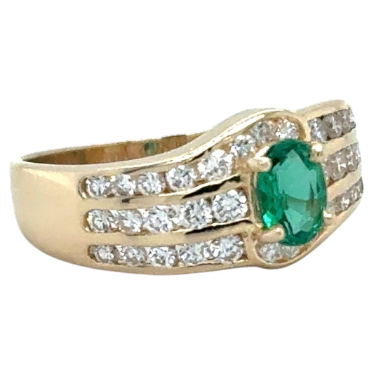 Lab Grown Emerald & 1/3ctw Diamond 14k Yellow Gold Ring 3.4g Size 6.5 (SI1-3,G-H)