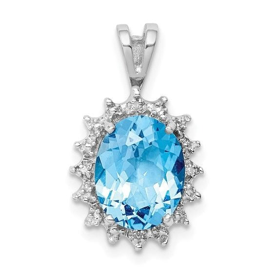 Sterling Silver Oval Swiss Blue Topaz & Diamond Pendant