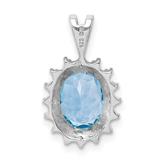Sterling Silver Oval Swiss Blue Topaz & Diamond Pendant
