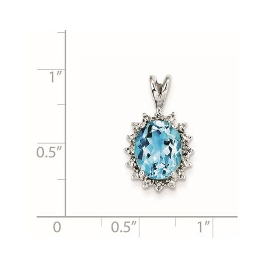 Sterling Silver Oval Swiss Blue Topaz & Diamond Pendant