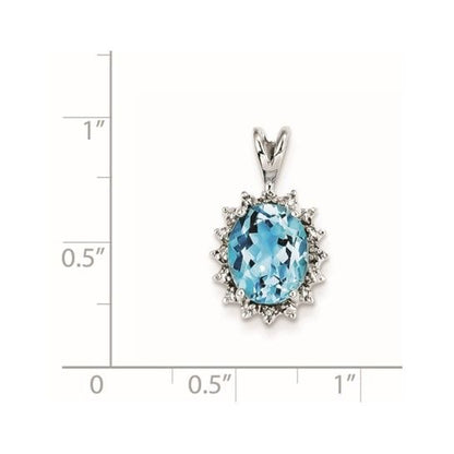 Sterling Silver Oval Swiss Blue Topaz & Diamond Pendant
