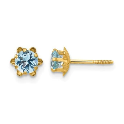 14k Madi K 4mm Round CZ March Birthstone Screwback Post Earrings
