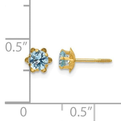 14k Madi K 4mm Round CZ March Birthstone Screwback Post Earrings