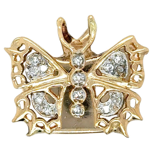 10k Yellow Gold 1/10ctw Diamond Butterfly Bracelet Slide 8.3g