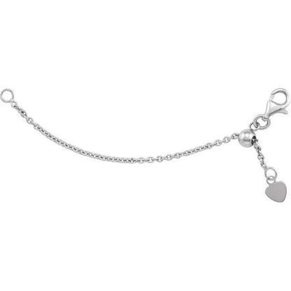 Sterling Silver Adjustable Cable Chain Extender With Lobster Clasp & Heart Charm 1.5 Mm 3" Length Polished Finish