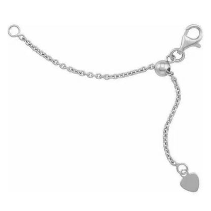 Sterling Silver Adjustable Cable Chain Extender With Lobster Clasp & Heart Charm 1.5 Mm 3" Length Polished Finish
