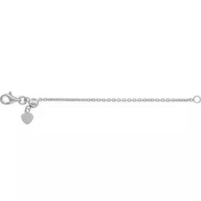 Sterling Silver Adjustable Cable Chain Extender With Lobster Clasp & Heart Charm 1.5 Mm 3" Length Polished Finish