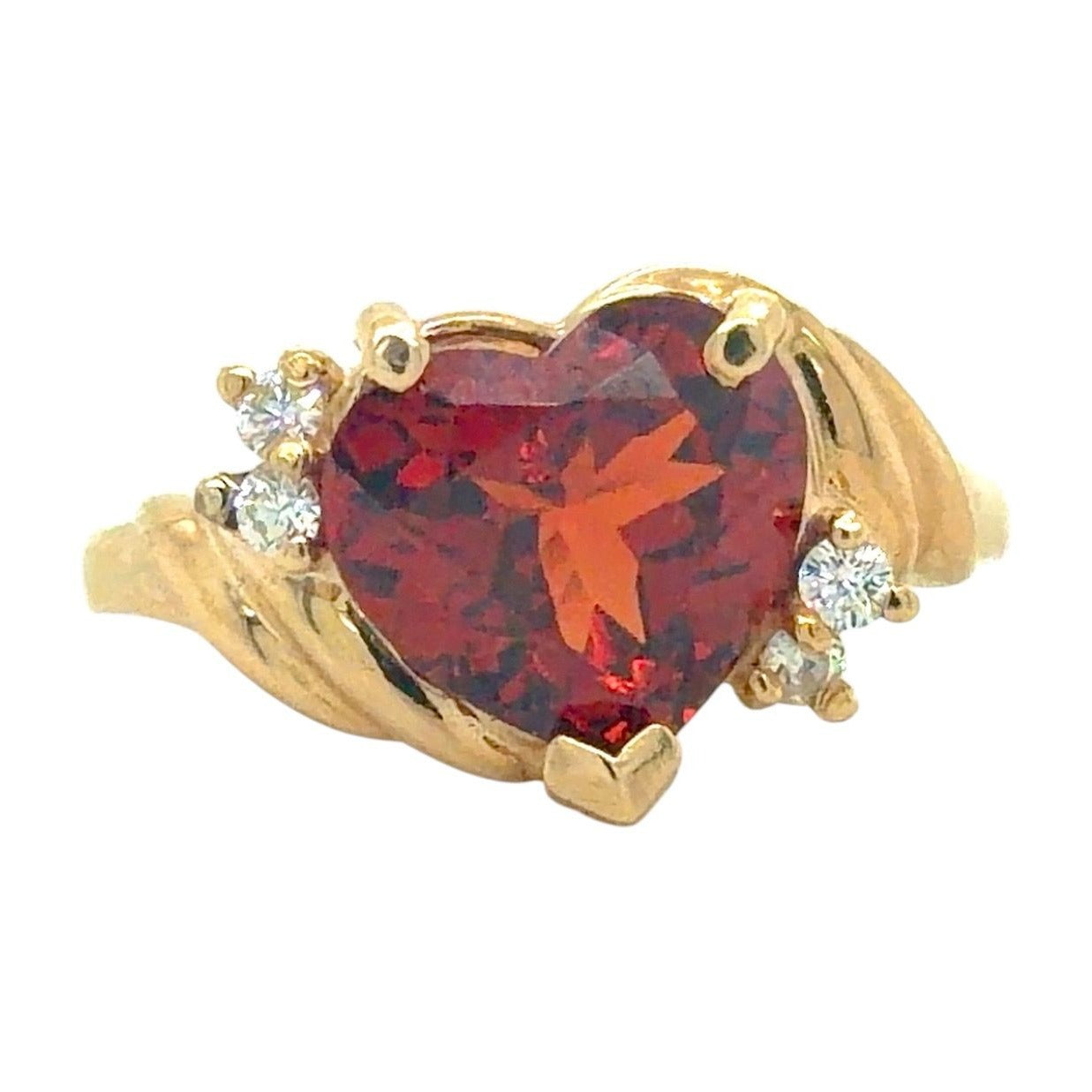 Heart Spessartite Garnet & Diamonds 14k Yellow Gold Ring 5.4g Size 7