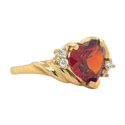 Heart Spessartite Garnet & Diamonds 14k Yellow Gold Ring 5.4g Size 7