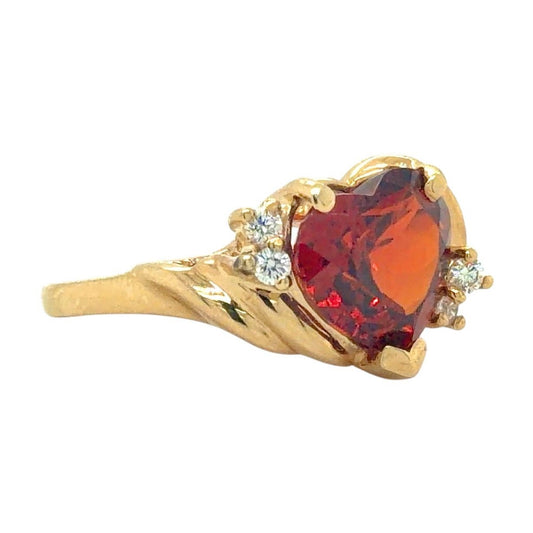 Heart Spessartite Garnet & Diamonds 14k Yellow Gold Ring 5.4g Size 7