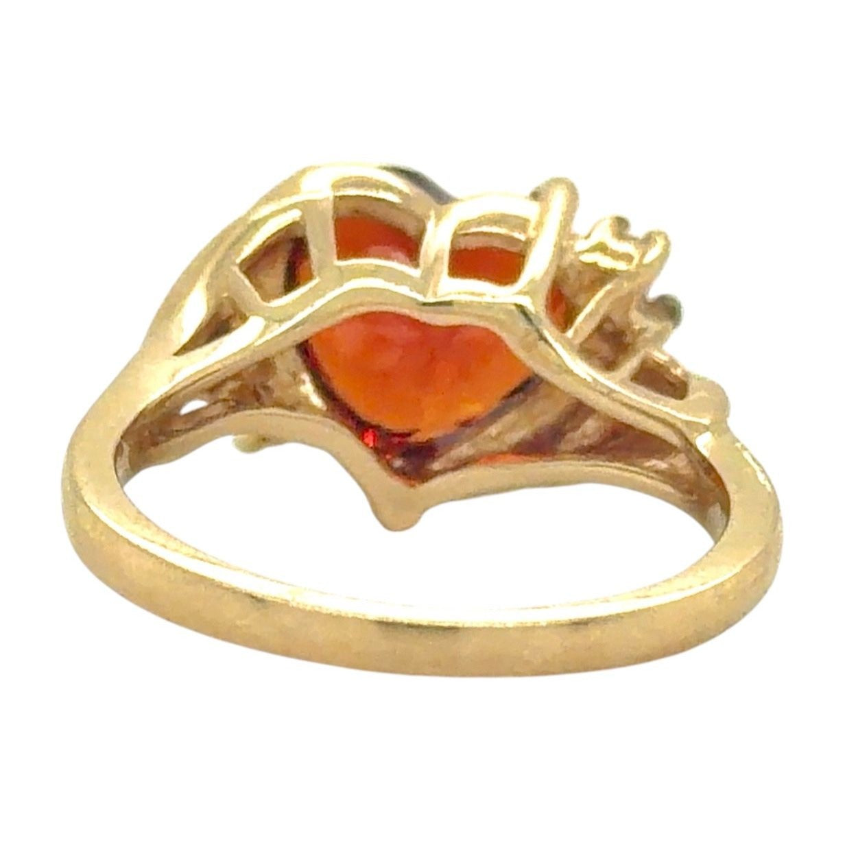 Heart Spessartite Garnet & Diamonds 14k Yellow Gold Ring 5.4g Size 7