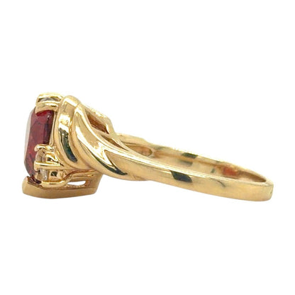 Heart Spessartite Garnet & Diamonds 14k Yellow Gold Ring 5.4g Size 7
