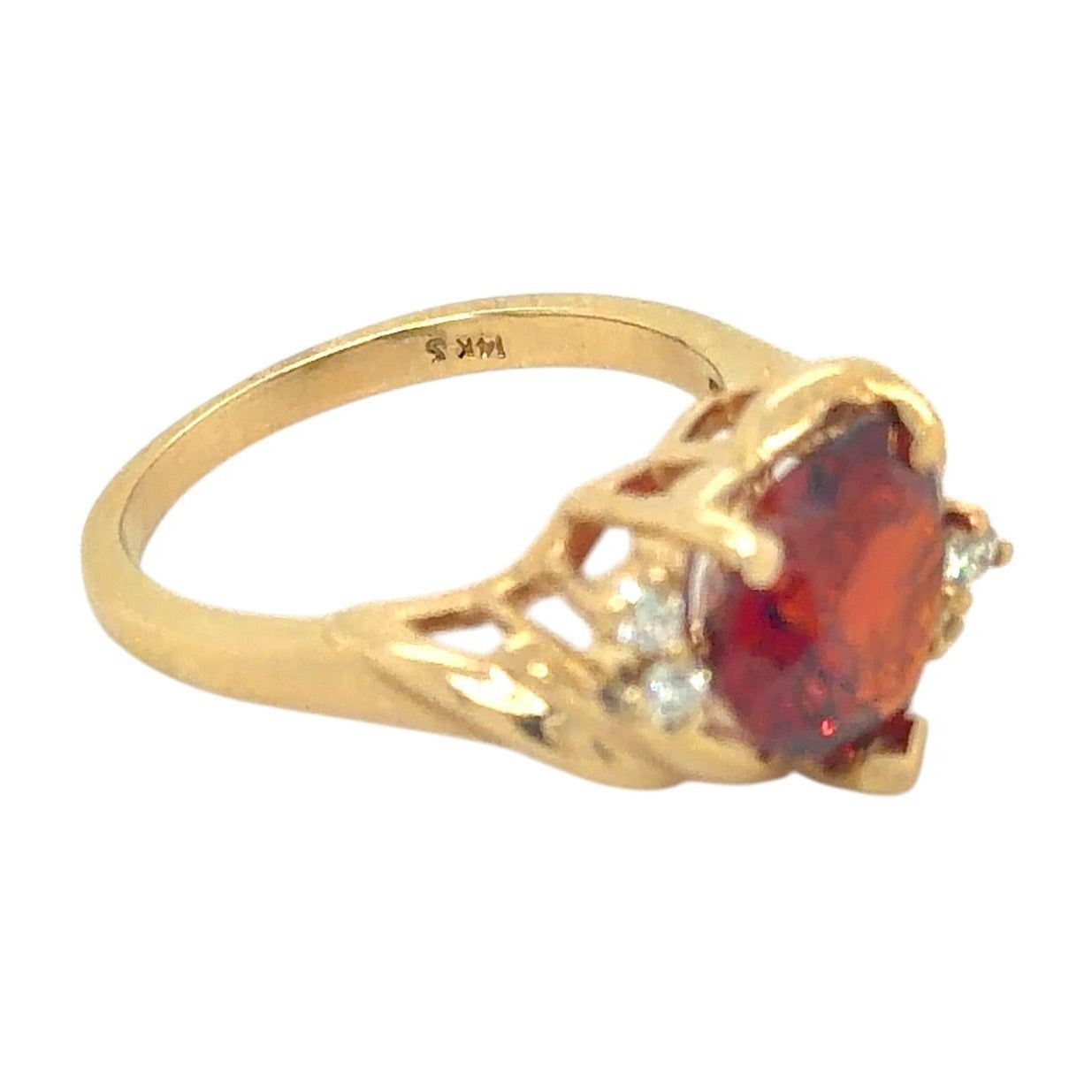 Heart Spessartite Garnet & Diamonds 14k Yellow Gold Ring 5.4g Size 7