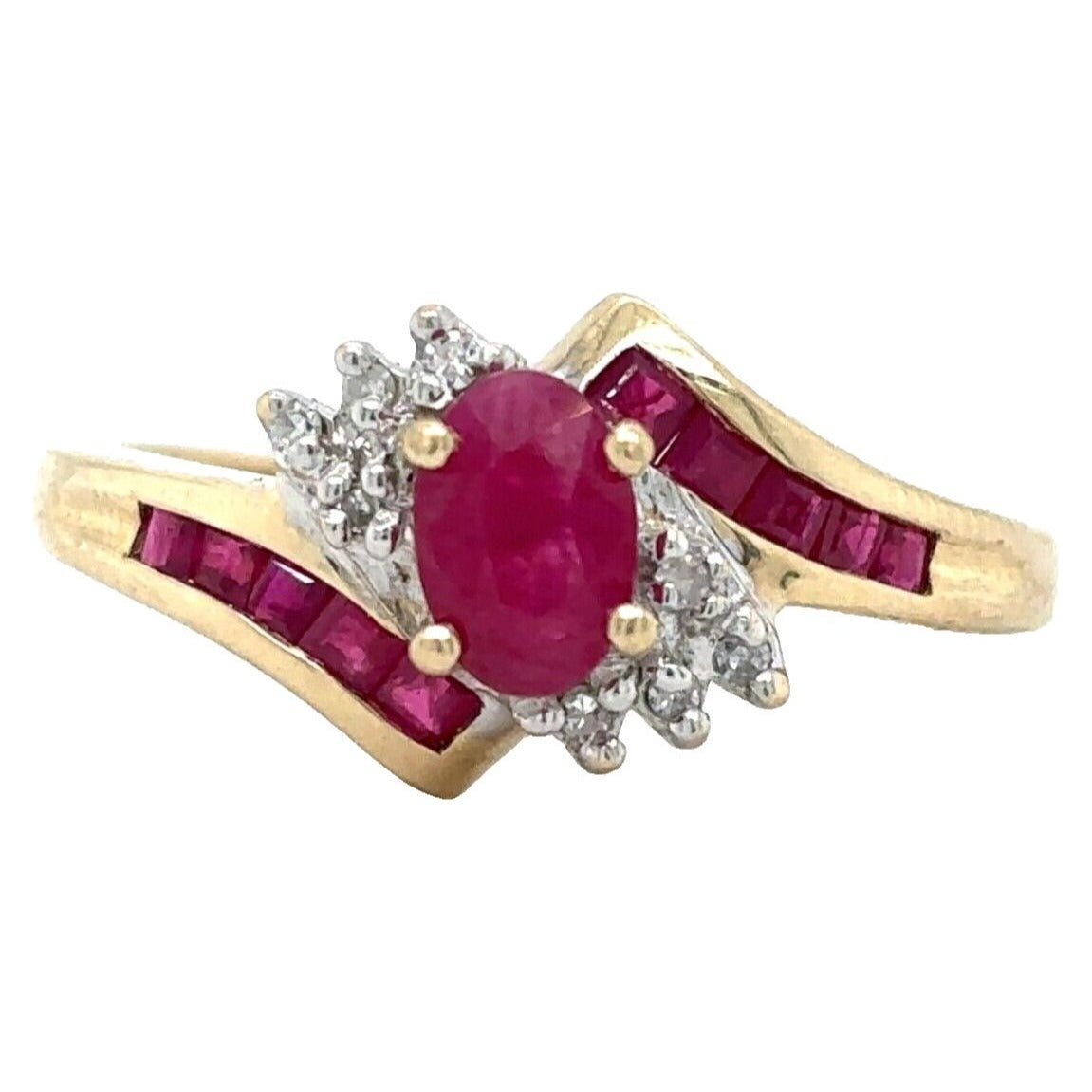 10k Yellow Gold Size 7 Red Ruby Birthstone Diamond Accents Ring 2.2g