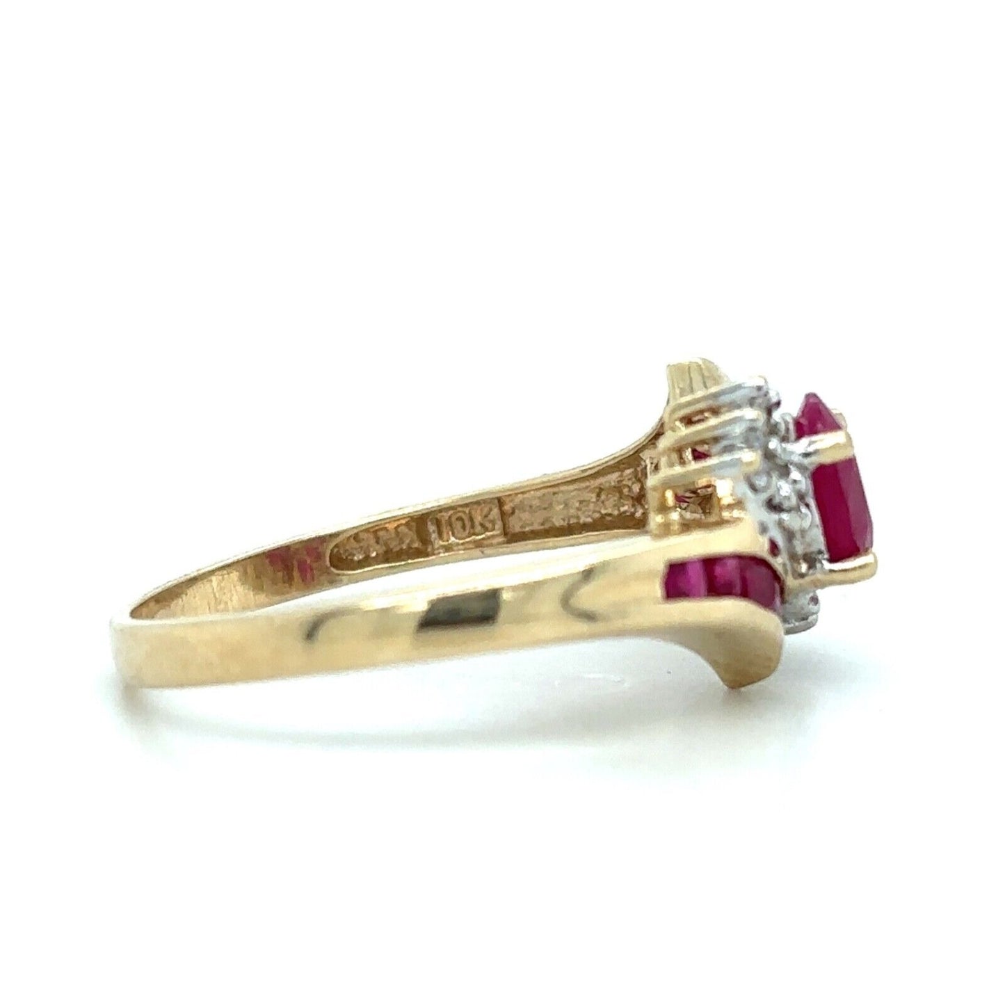 10k Yellow Gold Size 7 Red Ruby Birthstone Diamond Accents Ring 2.2g
