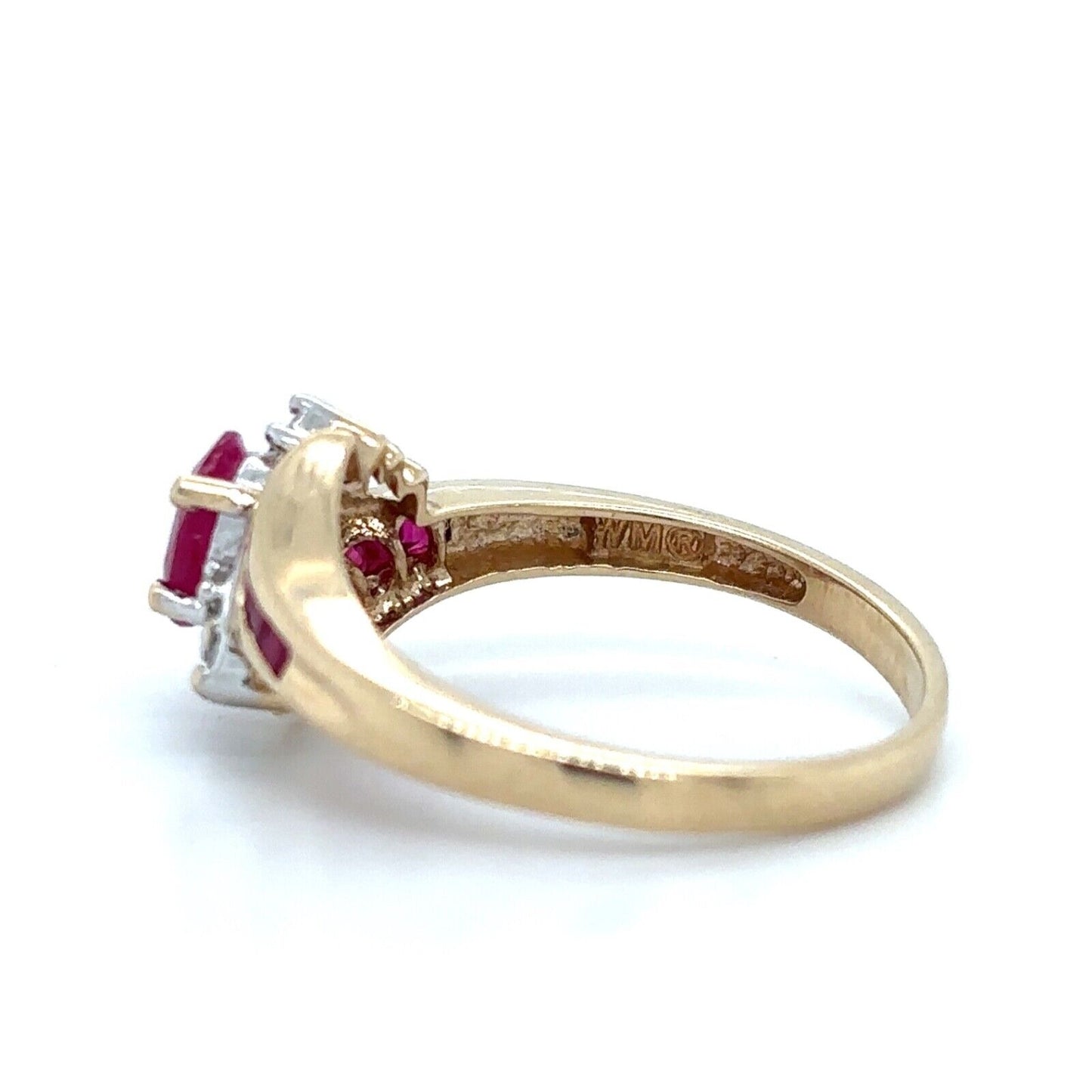 10k Yellow Gold Size 7 Red Ruby Birthstone Diamond Accents Ring 2.2g
