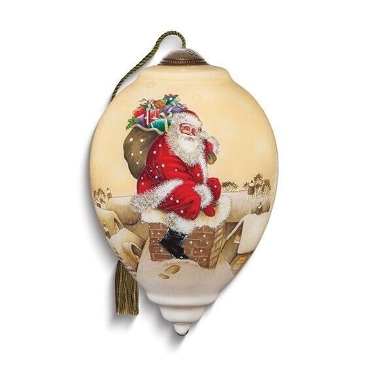 Ne'Qwa Art Down Through the Chimney Santa by Hazel Lincoln Glass Ornament