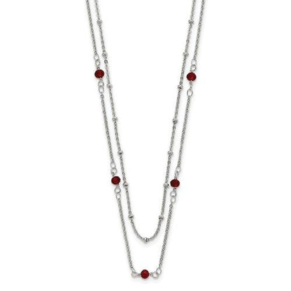 Chisel Stainless Steel Polished 2-Strand Red Crystal Beaded 16+1 inch Necklace