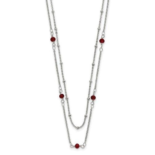 Chisel Stainless Steel Polished 2-Strand Red Crystal Beaded 16+1 inch Necklace