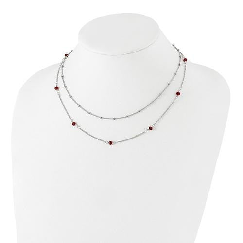 Chisel Stainless Steel Polished 2-Strand Red Crystal Beaded 16+1 inch Necklace