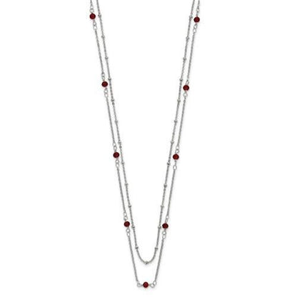 Chisel Stainless Steel Polished 2-Strand Red Crystal Beaded 16+1 inch Necklace