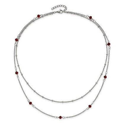 Chisel Stainless Steel Polished 2-Strand Red Crystal Beaded 16+1 inch Necklace