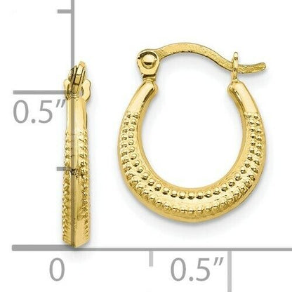10K Yellow Gold Scalloped Textured Hollow Hoop Earrings