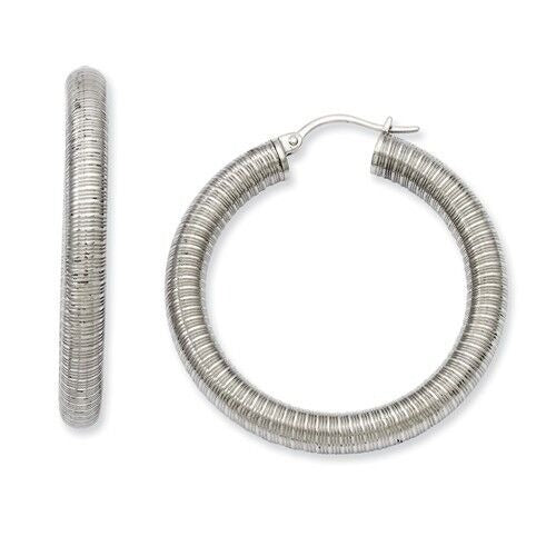 Stainless Steel Textured 40mm Hoop Earrings