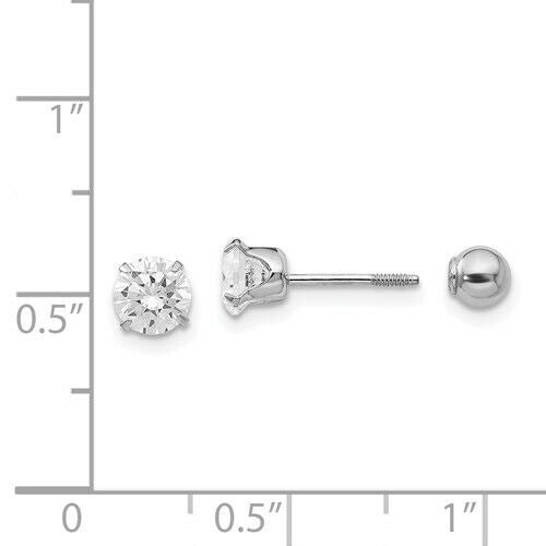 14k Madi K White Gold 5mm Cubic Zirconia and 4mm Ball Reversible Earrings