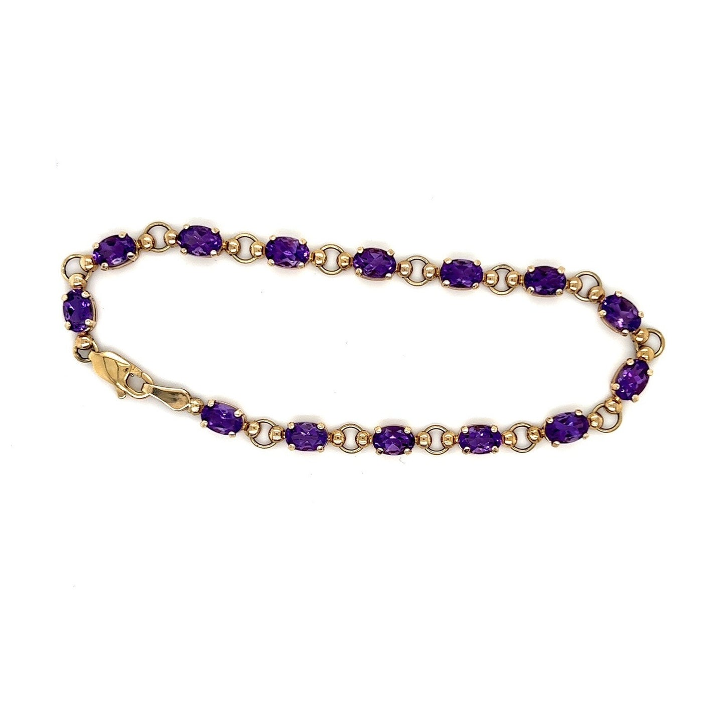 10K Yellow Gold Amethyst Birthstone Tennis Bracelet 7.25 Inch 5.2g