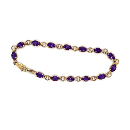 10K Yellow Gold Amethyst Birthstone Tennis Bracelet 7.25 Inch 5.2g