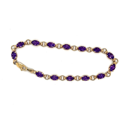 10K Yellow Gold Amethyst Birthstone Tennis Bracelet 7.25 Inch 5.2g