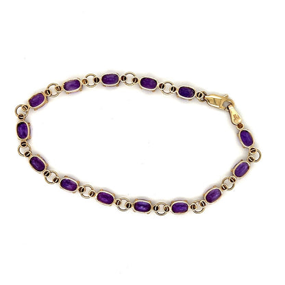 10K Yellow Gold Amethyst Birthstone Tennis Bracelet 7.25 Inch 5.2g
