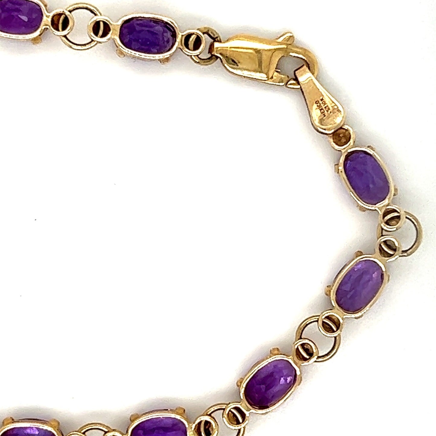 10K Yellow Gold Amethyst Birthstone Tennis Bracelet 7.25 Inch 5.2g