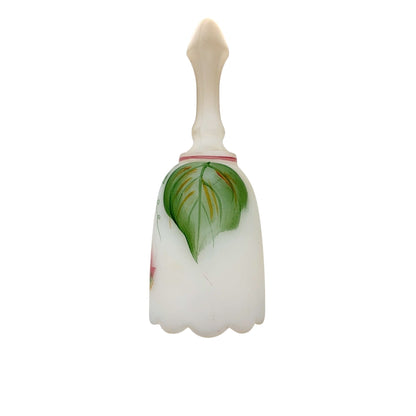Vintage Fenton Hand-Painted White Satin Bell Floral Design & Scalloped Edge Signed