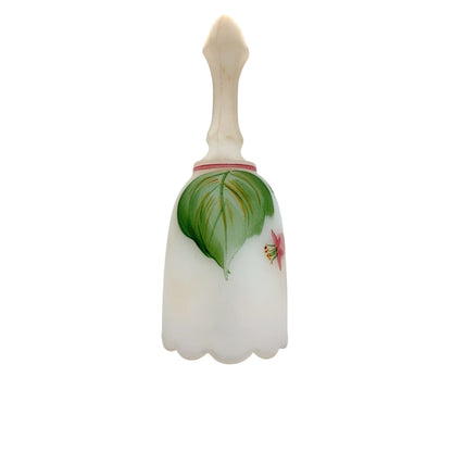 Vintage Fenton Hand-Painted White Satin Bell Floral Design & Scalloped Edge Signed