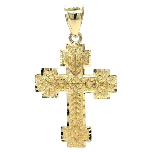 10k Yellow Gold Etched Cross Pendant 1.9g
