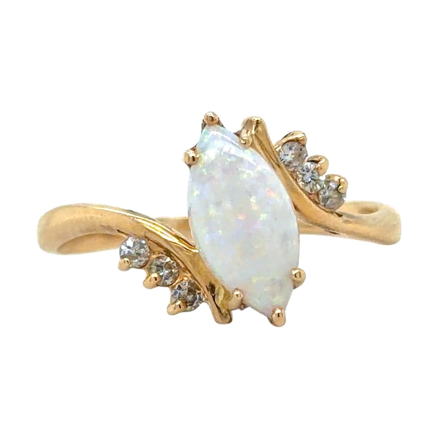Marquise Opal & Diamonds 14K Yellow Gold Ring 3.5g Size 10.5