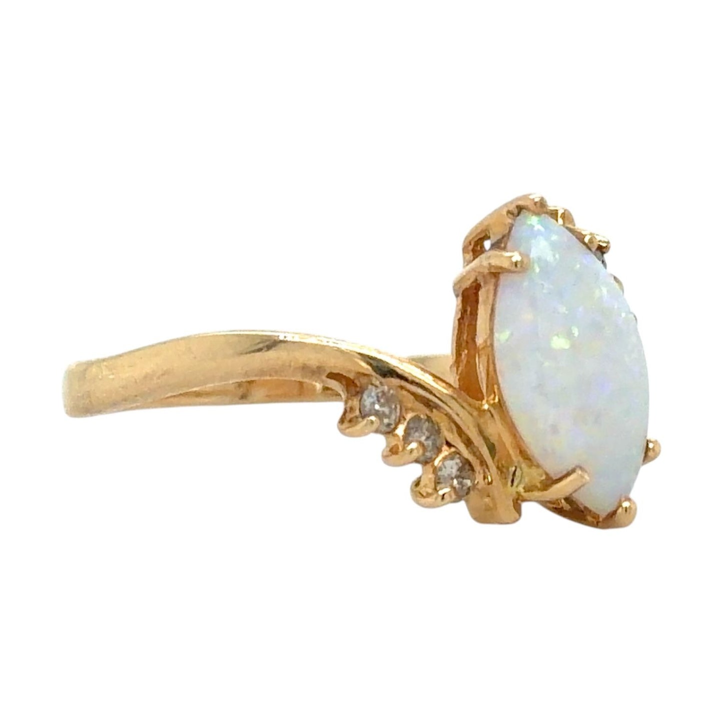 Marquise Opal & Diamonds 14K Yellow Gold Ring 3.5g Size 10.5