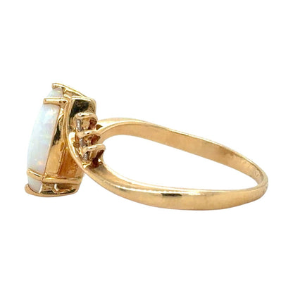Marquise Opal & Diamonds 14K Yellow Gold Ring 3.5g Size 10.5