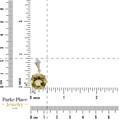 Peridot Solitaire & Diamond  Pendant 14k Yellow Gold 2.6g