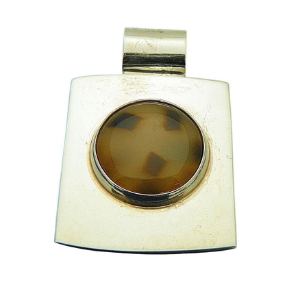 Brown Quartz Pendant .925 Sterling Silver 20.3g Rectangular Design 49.08mm X 30.86mm